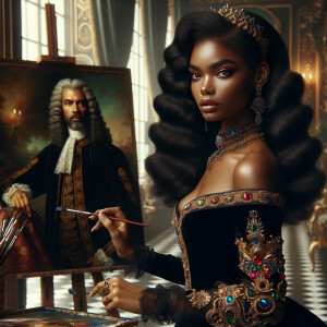 In a high-class, elegantly decorated studio, a very light-skinne...
