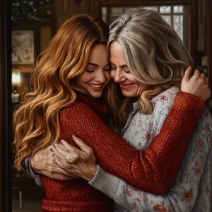 A heartwarming and highly detailed ultrarealistic scene of 3 peo...