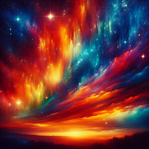 Prismatic gleam, fire sky, mystic star.
