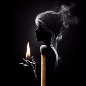 A stunning photorealistic image of an upright wooden match whose...