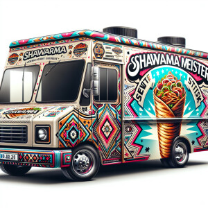 I want a attractive food truck or van design for a shawarma rest...