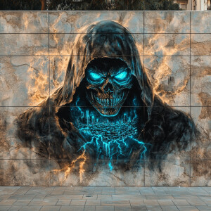 Realistic, detailed, precise, 3D rendering, image of graffiti on...