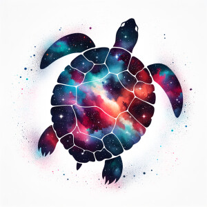 Cosmic watercolor filled animal silhouette on a blank white back...