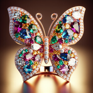 Create a stunning Rosa gold butterfly ring featuring a vibrant a...