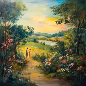 Garden of Eden. vast landscape. evening time. sunshine. warm col...