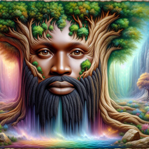 A hyper-realistic 3-D oil painting depicting a tree integrated w...
