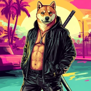 MEME DOGE in GTA art style — Foreskin hoodie with leather pants...