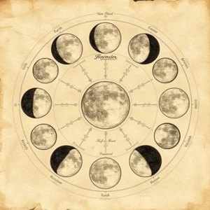 Step into the past with a beautifully aged lunar cycle chart, st...