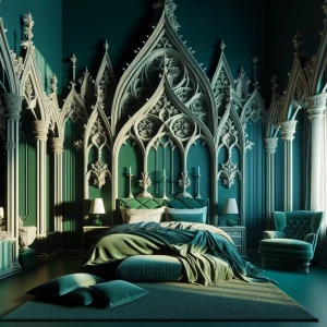 3D gothic bedroom with emerald theme