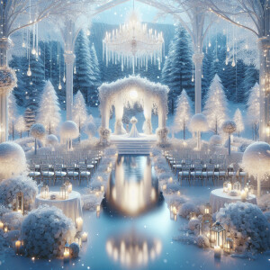 Photorealistic beautiful snowing wonderland for romantic wedding...