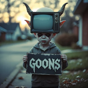 Sinister portrait photography. A menacing albino Goon  demon chi...