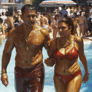 Photorealism,a muscular beefy criminal man walking with his swea...