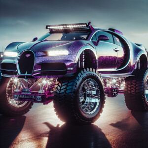 A big Bugatti with a lift kit. Purple metallic