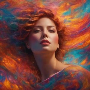 In a dreamscape of pulsating colors and swirling shapes, an enig...