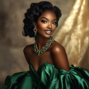 A captivatingly beautiful woman with light, flawless skin, radia...