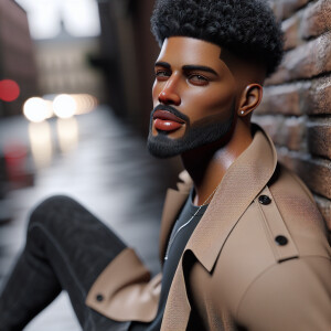 3-D image of a handsome African-American male who has a slightly...