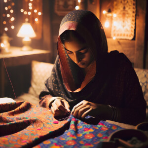 A punjabi lady sewing
