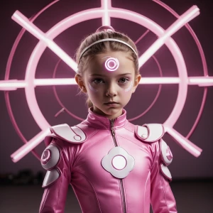 A 12-year-old girl wearing a costume inspired by Atom Eve, inclu...