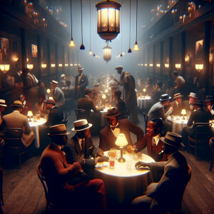 Roaring 1920's cotton club jazz juke joint in Harlem, men and wo...