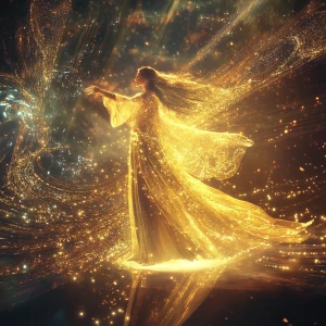 A shimmering apparition of a celestial goddess, her ethereal for...