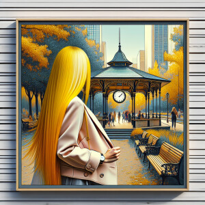Maximalism，Park Pavilion，Wear clean and tidy clothes，Woman wi...