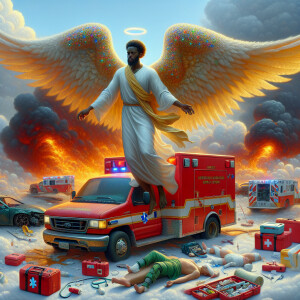 Create a realistic 3D oil painting depicting a scene of emergenc...