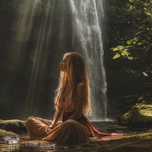 A highly realistic image of a serene woman sitting in a lotus po...