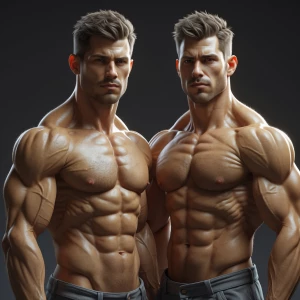 The twin brothers and his dad have that muscle hairy bodies