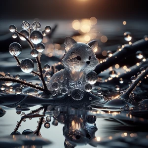 Close up of water droplets, dew, and transparent water shaped li...