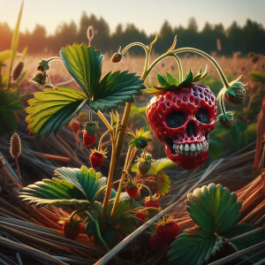 Create a high-quality photo: a strawberry bush growing in a fiel...