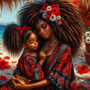 A tender depiction of a Bohemian mother with her child, both sty...