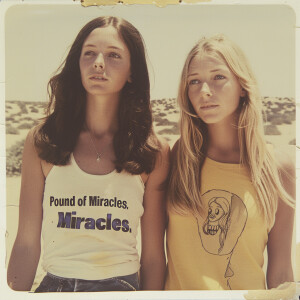 Faded color photograph from the late sixties of two naturally go...