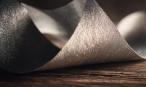 A minimalist Japanese zen composition with soft silver foil gent...
