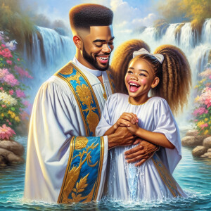An oil painting of a light-skinned African-American pastor with...