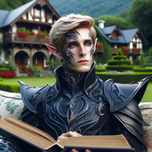 An Aen Elle from the Witcher series in black eldritch armor with...