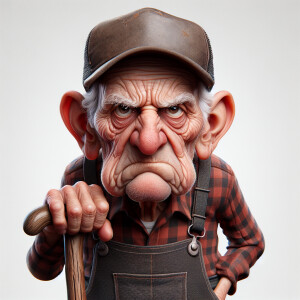 caricature of a 95 year old angry American grandpa posing for th...
