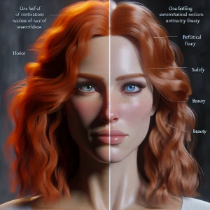 Design a photorealistic image of a woman with ginger hair illust...