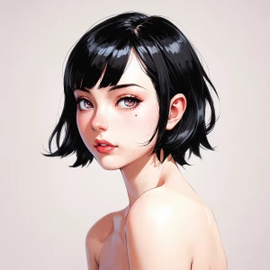 A stunning 24 year-old anime female naturist, in a pin-up pose,...