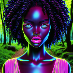 3D fluorescent image of a beautiful LIGHT SKIN African American...