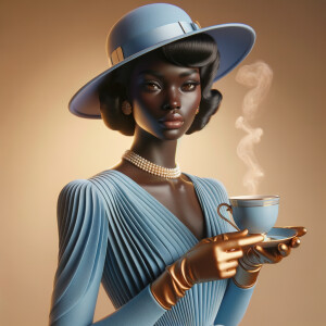 Create a 3-D realistic image of a dark skin African American fem...