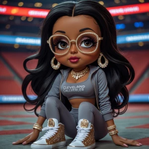 Dark brown complexion African-American Betty Boop , long hair, a...