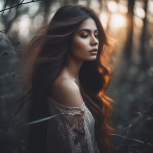 Mysterious girl in long flowing hair