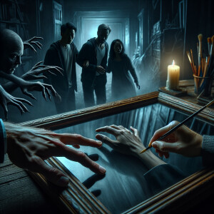 Two men and one woman found a dark gloomy mirror in a scary hous...