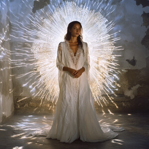 Craft a high-resolution image that captures a woman exuding a my...