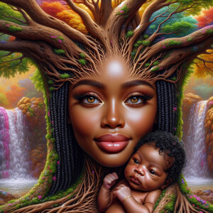 Create a close-up, hyper-realistic 3-D oil painting of a tree wi...