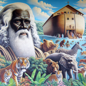 A close-up and detailed wall painting focusing on Noah, depicted...