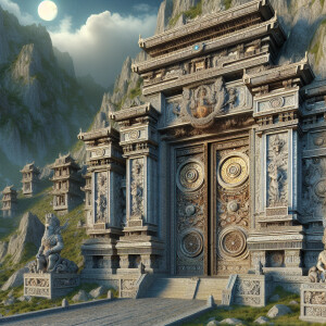 Massive, richly decorated doorways adorned with intricate carvin...