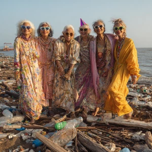 A group of stylish, middle-aged aunties, with radiant, sun-kisse...