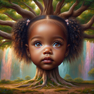 Create a hyper-realistic 3-D oil painting of a tree with a fulle...