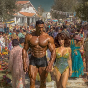 Hyoerrealism photo painting,a muscular beefy kashmiri son in law...